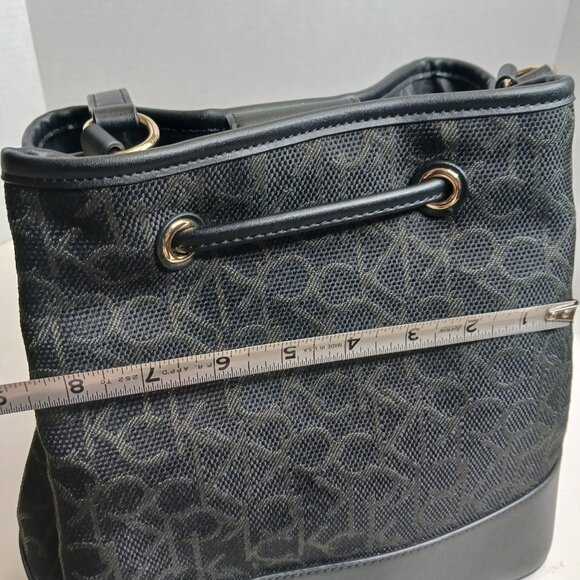 Calvin Klein Bucket Bag Black Initial Canvas Gabrianna Cross Body Faux Leather - Picture 9 of 12